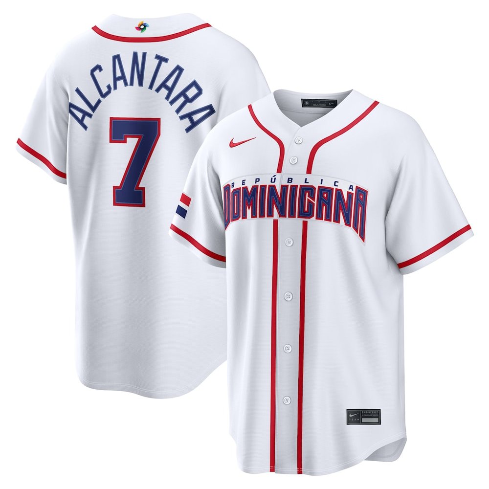 Youth Dominican Republic Baseball #7 Sandy Alcantara White 2026 World Baseball Classic Home Stadium Jersey