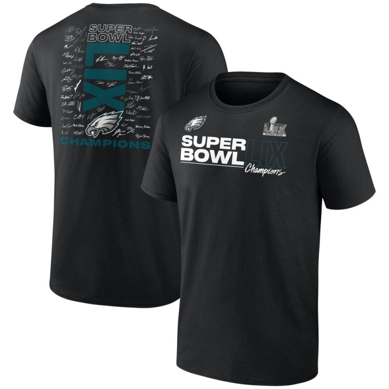 Men's Philadelphia Eagles Black Super Bowl LIX Champions Roster Autograph Signing T-Shirt Men's Philadelphia Eagles Black Super Bowl LIX Champions Roster Autograph Signing T-Shirt
