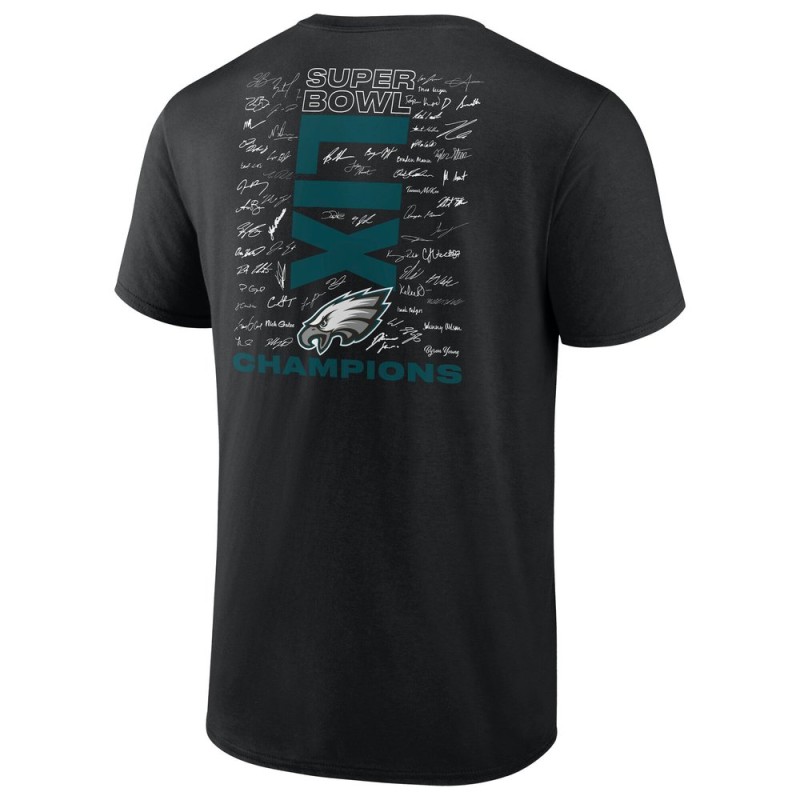 Men's Philadelphia Eagles Black Super Bowl LIX Champions Roster Autograph Signing T-Shirt Men's Philadelphia Eagles Black Super Bowl LIX Champions Roster Autograph Signing T-Shirt