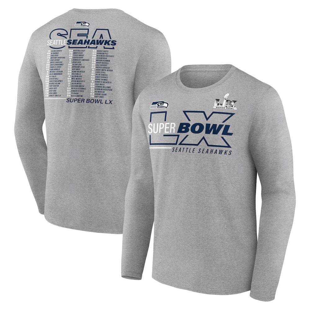 Men's Seattle Seahawks Heather Gray Super Bowl LX Roster Long Sleeve T-Shirt