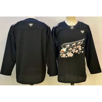 Men's Washington Capitals Blank Black Cherry Blossom Stitched Hockey Premium Jersey Men's Washington Capitals Blank Black Cherry Blossom Stitched Hockey Premium Jersey