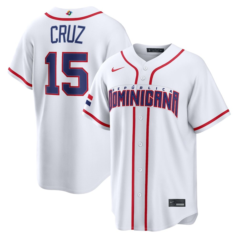 Men's Dominican Republic Baseball #15 Oneil Cruz White 2026 World Baseball Classic Home Stadium Jersey