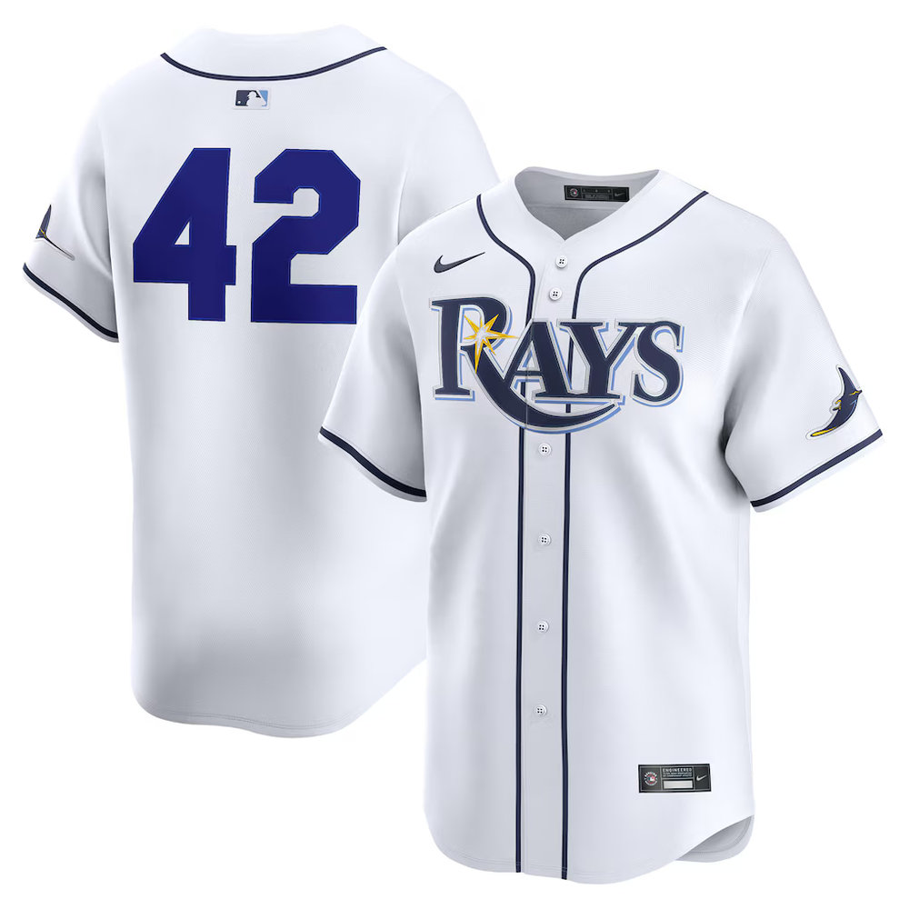 Youth Tampa Bay Rays #42 Jackie Robinson Nike White Home 2025 Jackie Robinson Day Limited Jersey