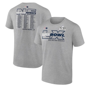 Men's New England Patriots Heather Gray Super Bowl LX Roster T-Shirt
