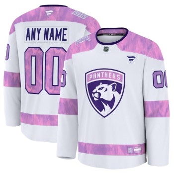 Men's Florida Panthers White 2024 Hockey Fights Cancer Custom Practice Jersey Men's Florida Panthers White 2024 Hockey Fights Cancer Custom Practice Jersey