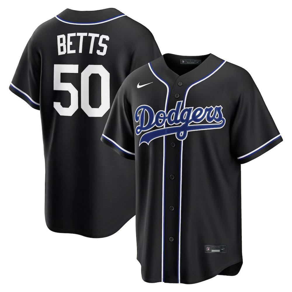 Men's Los Angeles Dodgers #50 Mookie Betts Nike Fashion Replica Black Out Jersey
