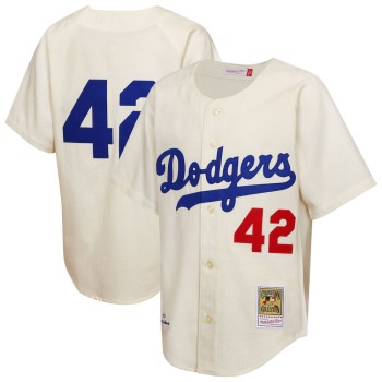Men's Brooklyn Dodgers #42 Jackie Robinson Cream 1955 Authentic Jersey