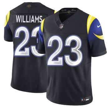 Men's Los Angeles Rams #23 Kyren Williams Black Rivalries Collection F.U.S.E. Vapor Limited Stitched Jersey Men's Los Angeles Rams #23 Kyren Williams Black Rivalries Collection F.U.S.E. Vapor Limited Stitched Jersey