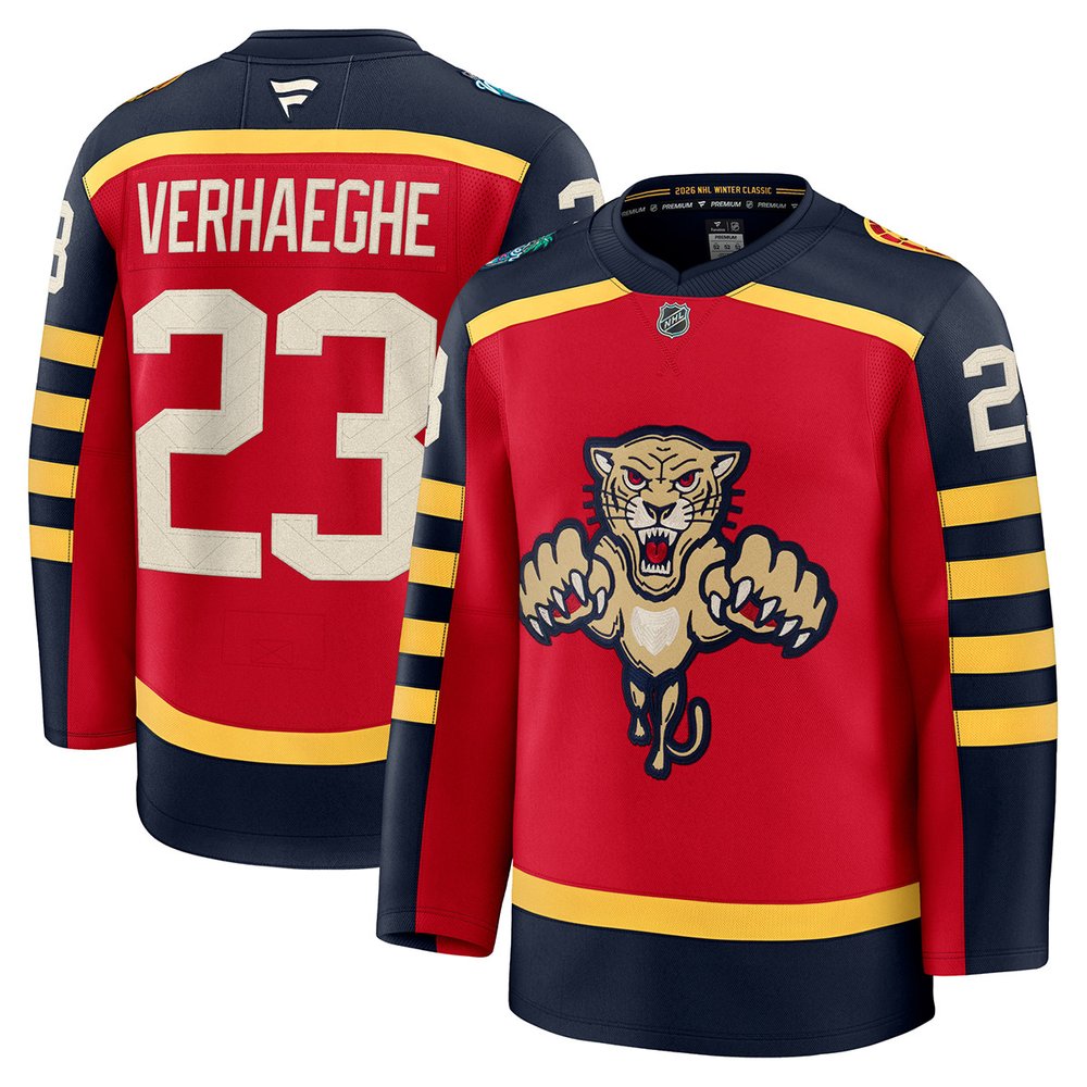 Men's Florida Panthers #23 Carter Verhaeghe Red NHL 2026 Winter Classic Premium Jersey Men's Florida Panthers #23 Carter Verhaeghe Red NHL 2026 Winter Classic Premium Jersey