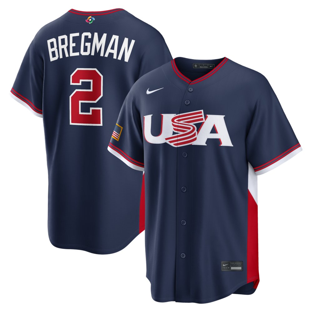 Men's USA Baseball #2 Alex Bregman Navy 2026 World Baseball Classic Road Stadium Jersey