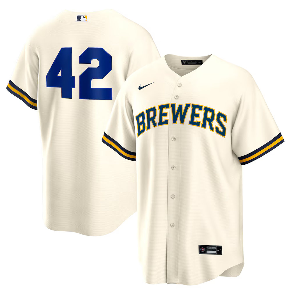 Youth Milwaukee Brewers #42 Jackie Robinson Nike Cream Home 2025 Jackie Robinson Day Replica Jersey