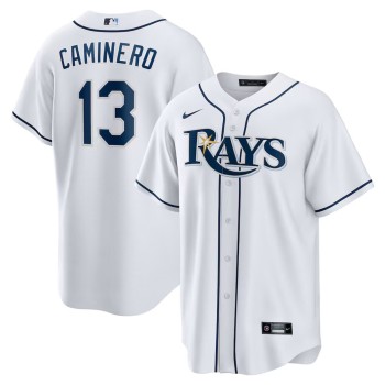 Men's Tampa Bay Rays #13 Junior Caminero White Home Replica Player Jersey
