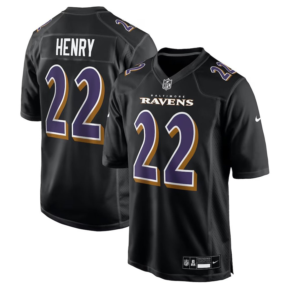 Men's Baltimore Ravens #22 Derrick Henry Carbon Black Fashion Game Jersey