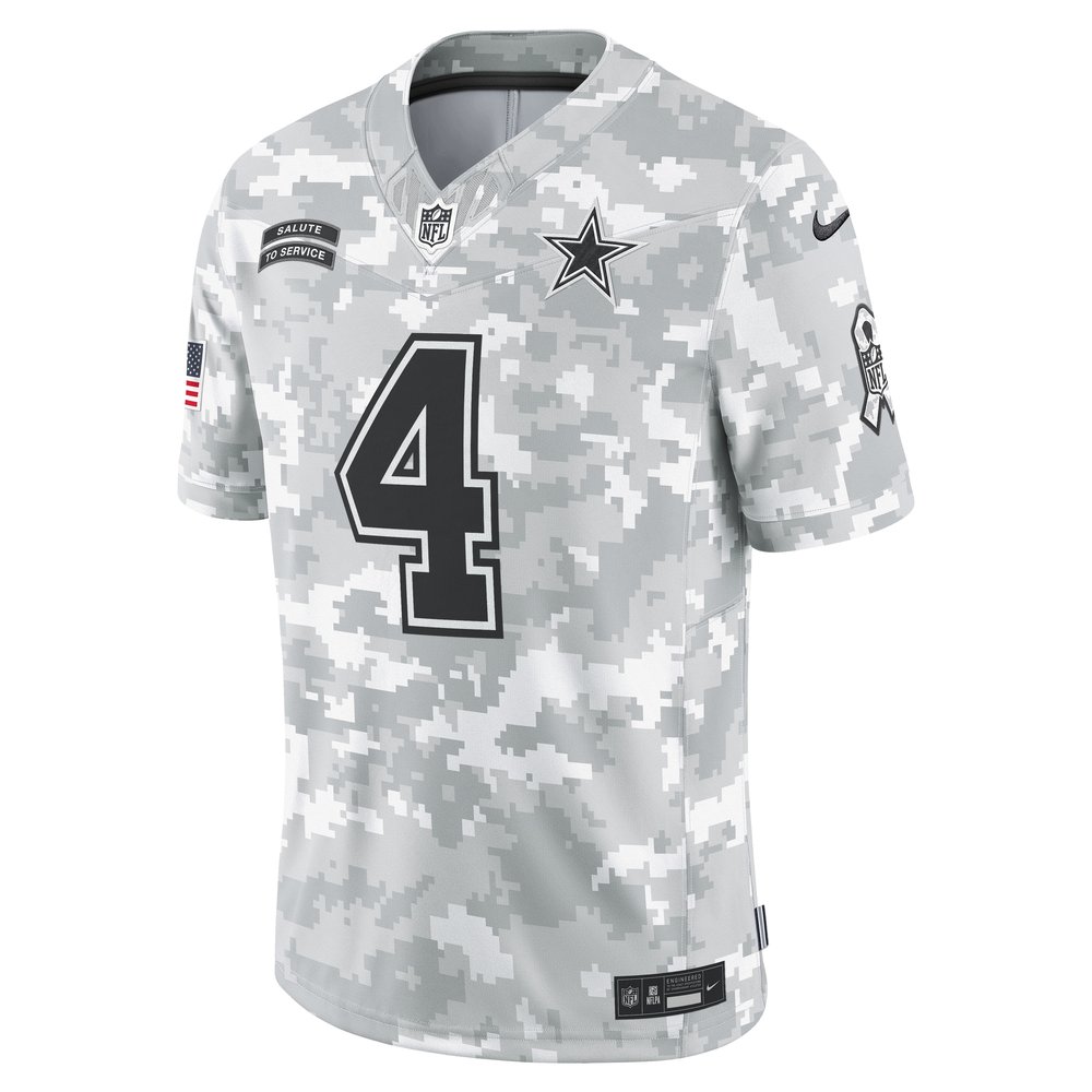 Men's Dallas Cowboys Dak Prescott Arctic Camo 2024 Salute to Service Limited Jersey Men's Dallas Cowboys Dak Prescott Arctic Camo 2024 Salute to Service Limited Jersey