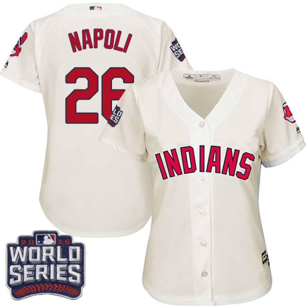indians #26 Mike Napoli Cream 2016 World Series Bound Women's Alternate Stitched MLB Jersey