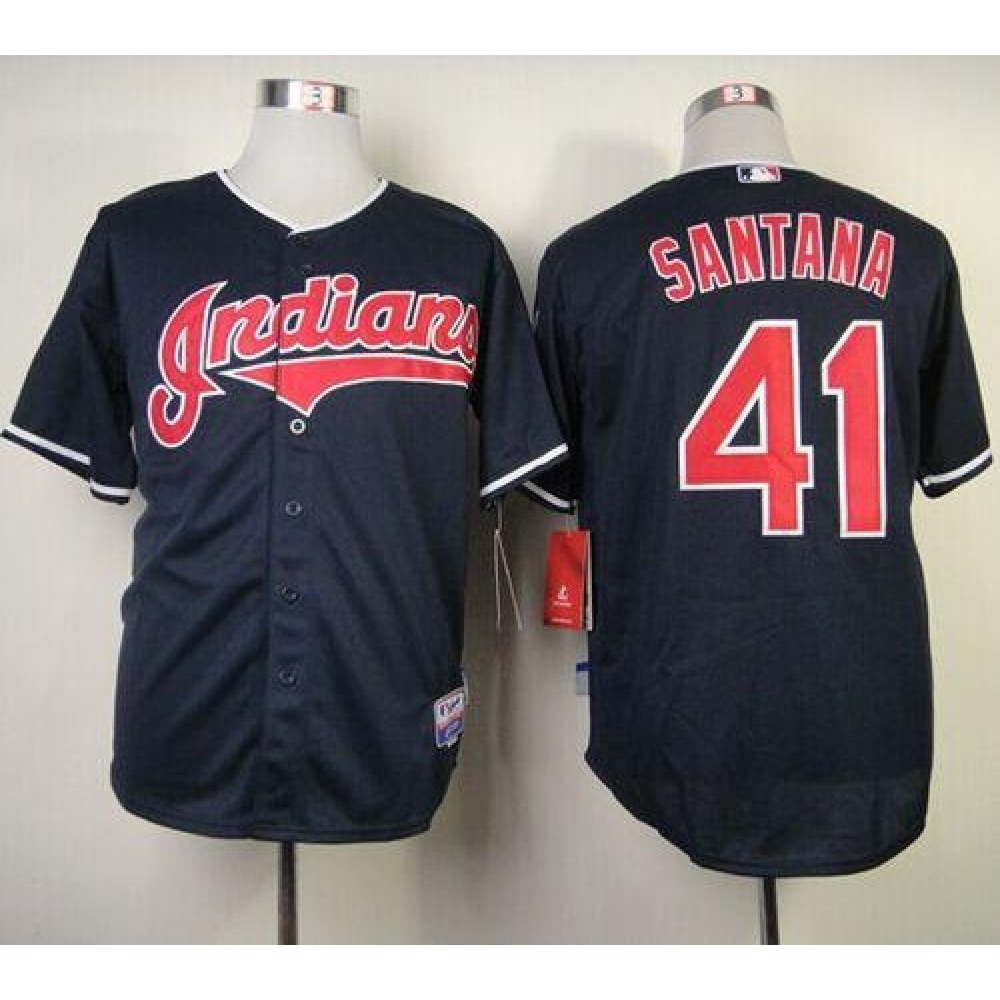 indians #41 Carlos Santana Navy Blue Cool Base Stitched MLB Jersey