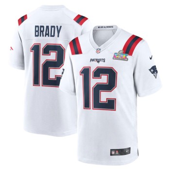 Men's New England Patriots #12 Tom Brady White Super Bowl LX Patch Game Jersey Men's New England Patriots #12 Tom Brady White Super Bowl LX Patch Game Jersey
