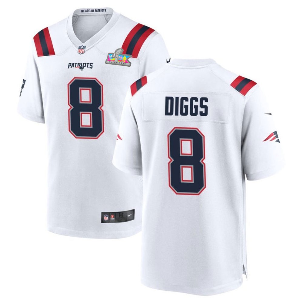 Youth New England Patriots #8 Stefon Diggs White Super Bowl LX Patch Game Jersey Youth New England Patriots #8 Stefon Diggs White Super Bowl LX Patch Game Jersey