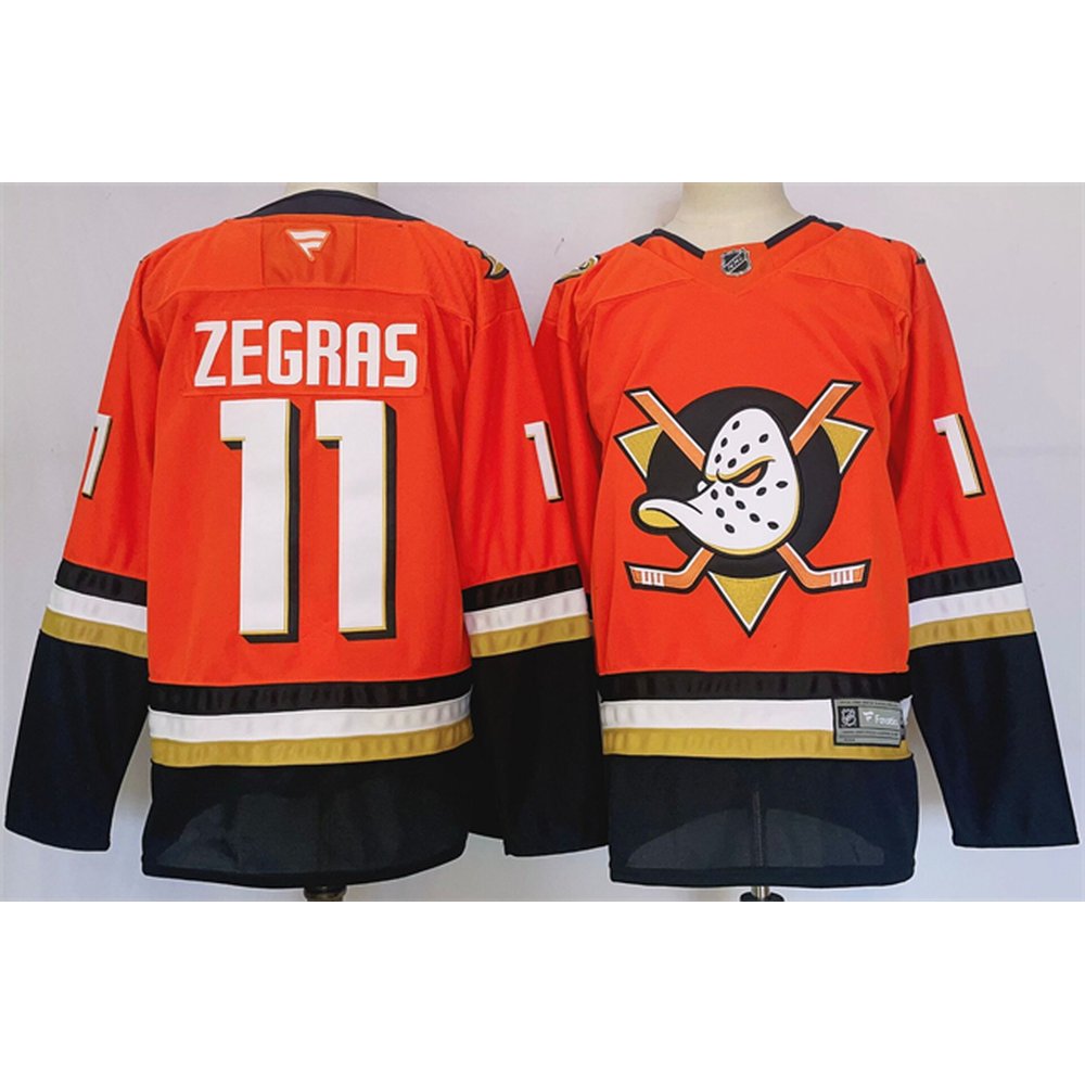 Men's Anaheim Ducks #11 Trevor Zegras Orange/Black 2024-25 Stitched Premium Jersey