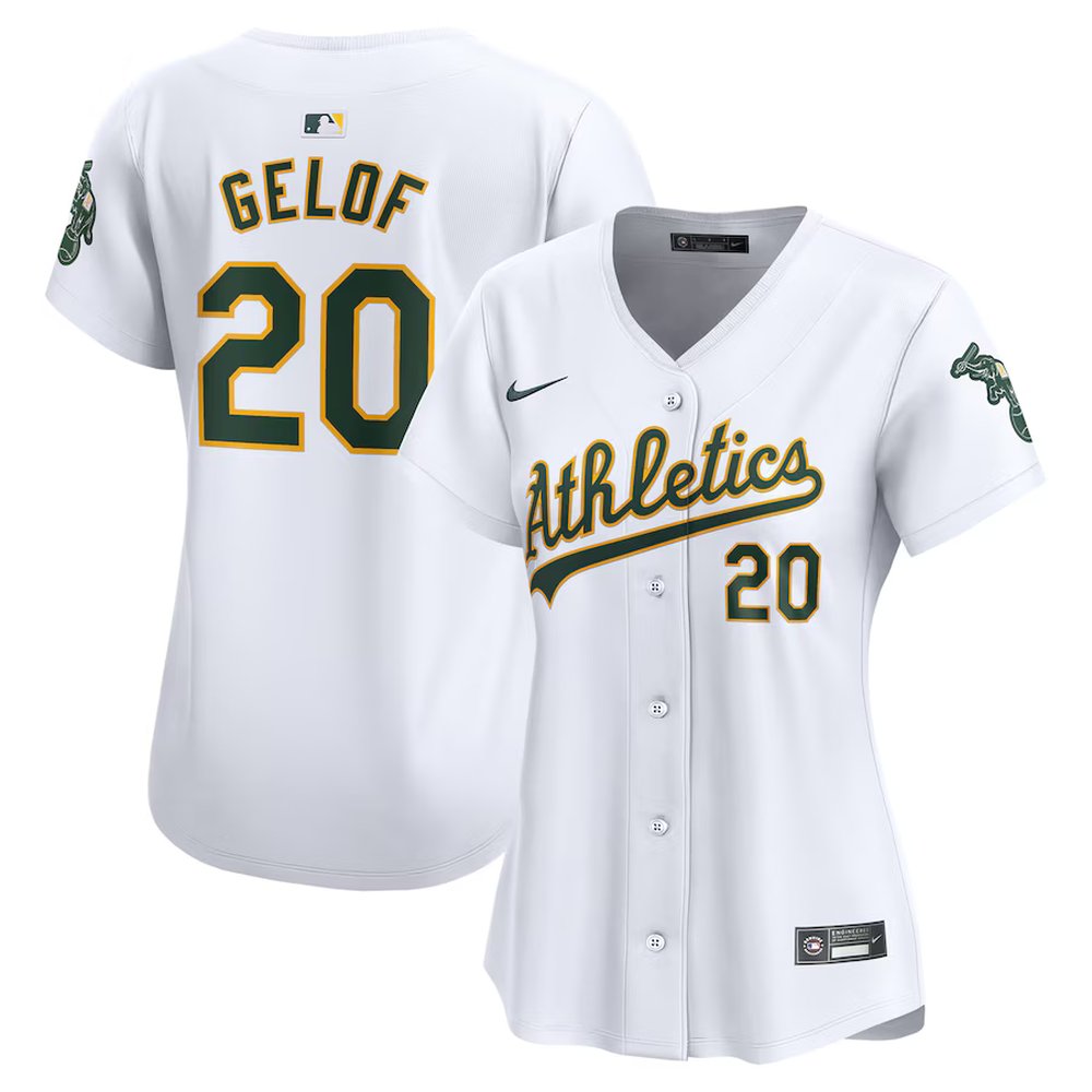 Women's Oakland Athletics #20 Zack Gelof White Home Limited Player Jersey Women's Oakland Athletics #20 Zack Gelof White Home Limited Player Jersey