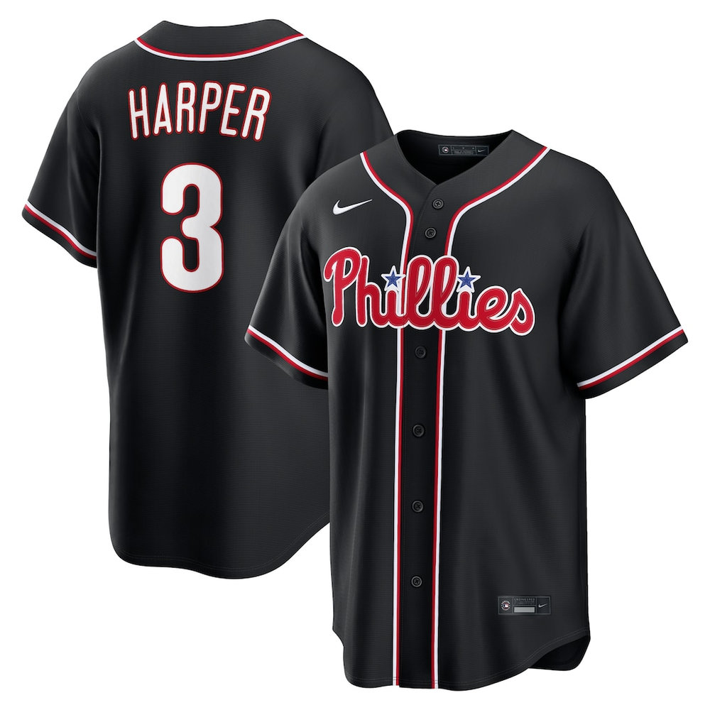Youth Philadelphia Phillies #3 Bryce Harper Nike Fashion Replica Black Out Jersey
