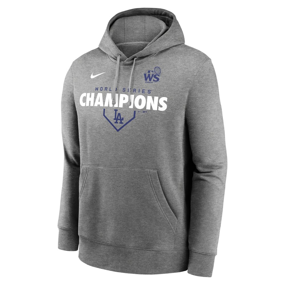 Men's Los Angeles Dodgers Heather Charcoal 2024 World Series Champions Home Plate Lockup Club Pullover Hoodie Men's Los Angeles Dodgers Heather Charcoal 2024 World Series Champions Home Plate Lockup Club Pullover Hoodie
