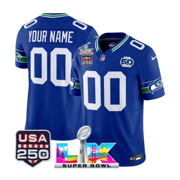 Men's Seattle Seahawks Custom Royal Super Bowl LX Patch 50th Season & USA 250' Patch Vapor F.U.S.E. Limited Jersey Men's Seattle Seahawks Custom Royal Super Bowl LX Patch 50th Season & USA 250' Patch Vapor F.U.S.E. Limited Jersey