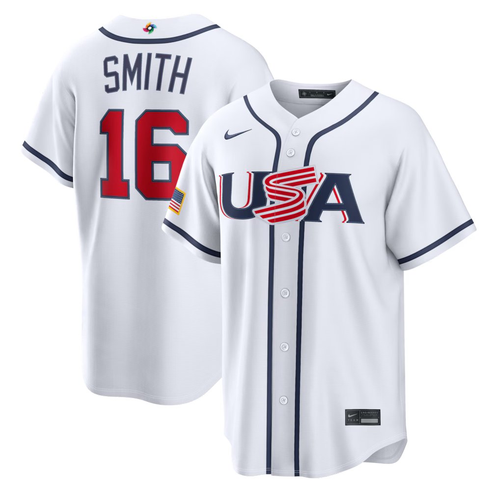 Men's USA Baseball #16 Will Smith White 2026 World Baseball Classic Home Stadium Jersey