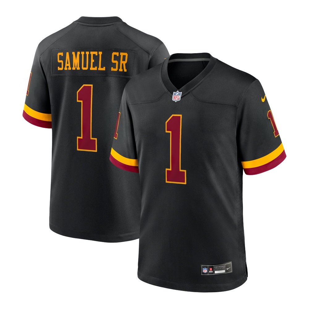 Men's Washington Commanders #1 Deebo Samuel Sr Black Hail Raiser Alternate Retired Player Game Jersey