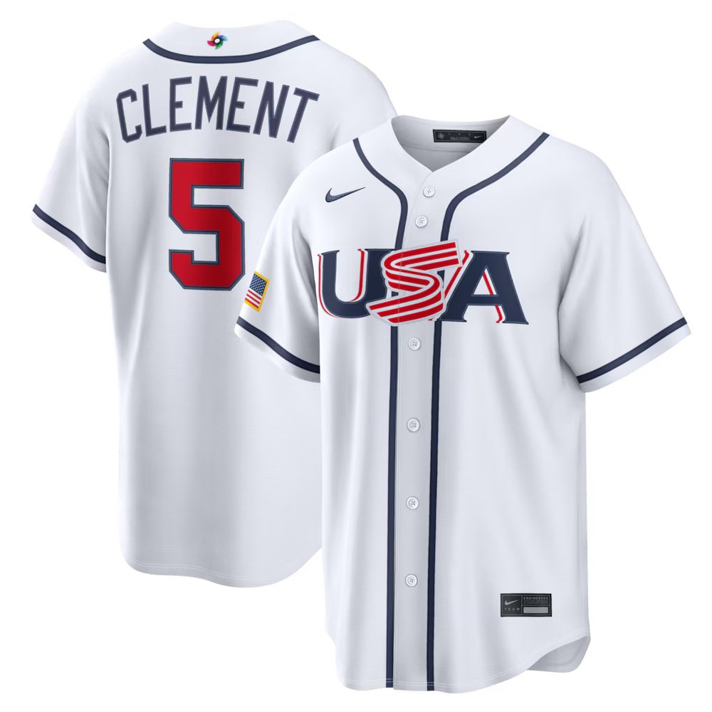 Youth USA Baseball #5 Ernie Clement White 2026 World Baseball Classic Home Stadium Jersey