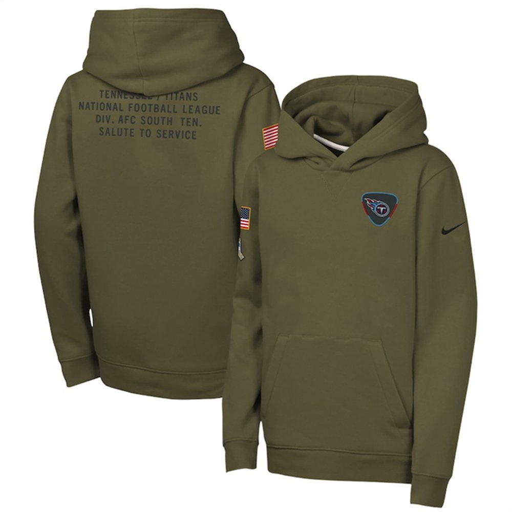 Youth Tennessee Titans Olive 2025 Salute to Service Club Fleece Hoodie Youth Tennessee Titans Olive 2025 Salute to Service Club Fleece Hoodie