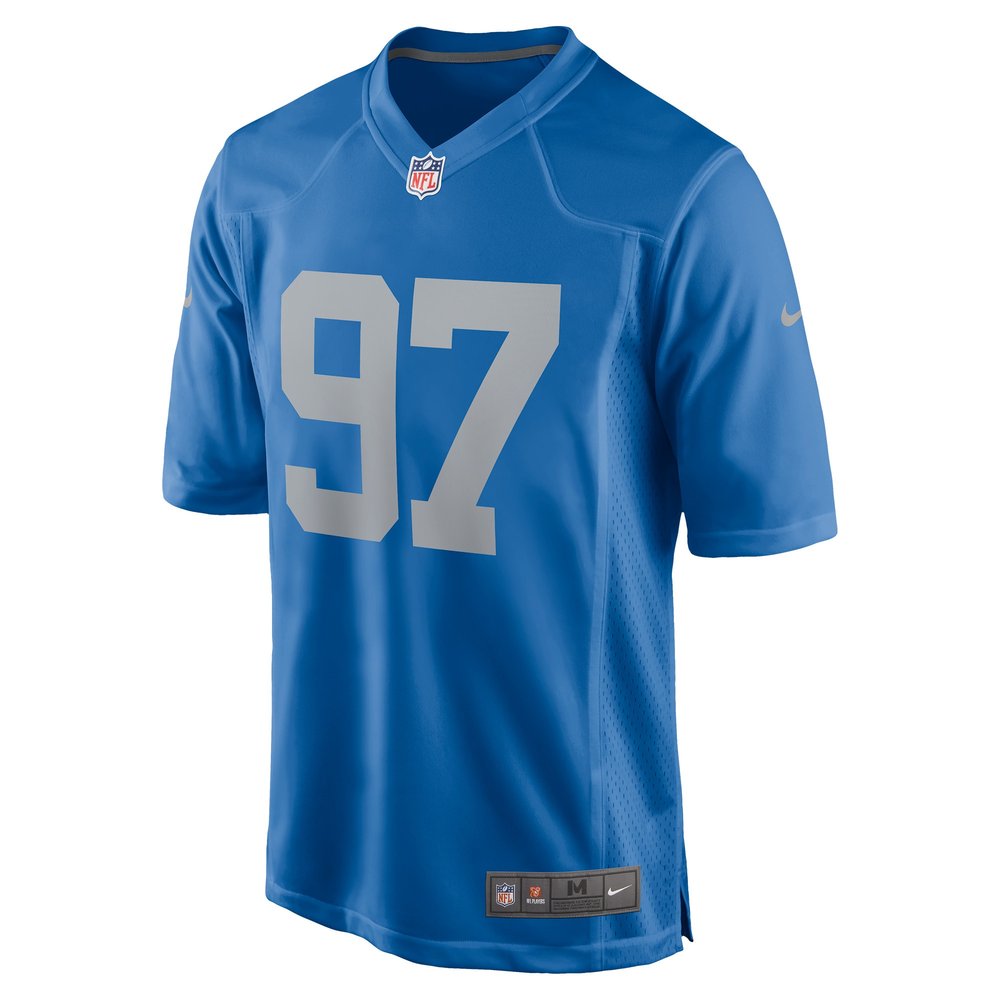 Men's Detroit Lions #97 Aidan Hutchinson Blue Player Game Jersey Men's Detroit Lions #97 Aidan Hutchinson Blue Player Game Jersey