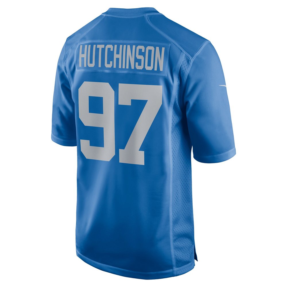 Men's Detroit Lions #97 Aidan Hutchinson Blue Player Game Jersey Men's Detroit Lions #97 Aidan Hutchinson Blue Player Game Jersey