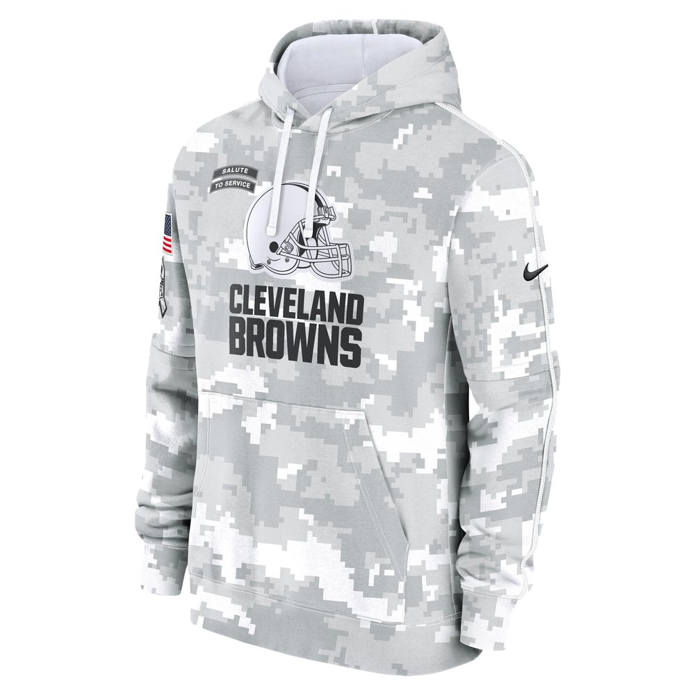 Youth Cleveland Browns White/Gray 2024 Salute To Service Pullover Hoodie