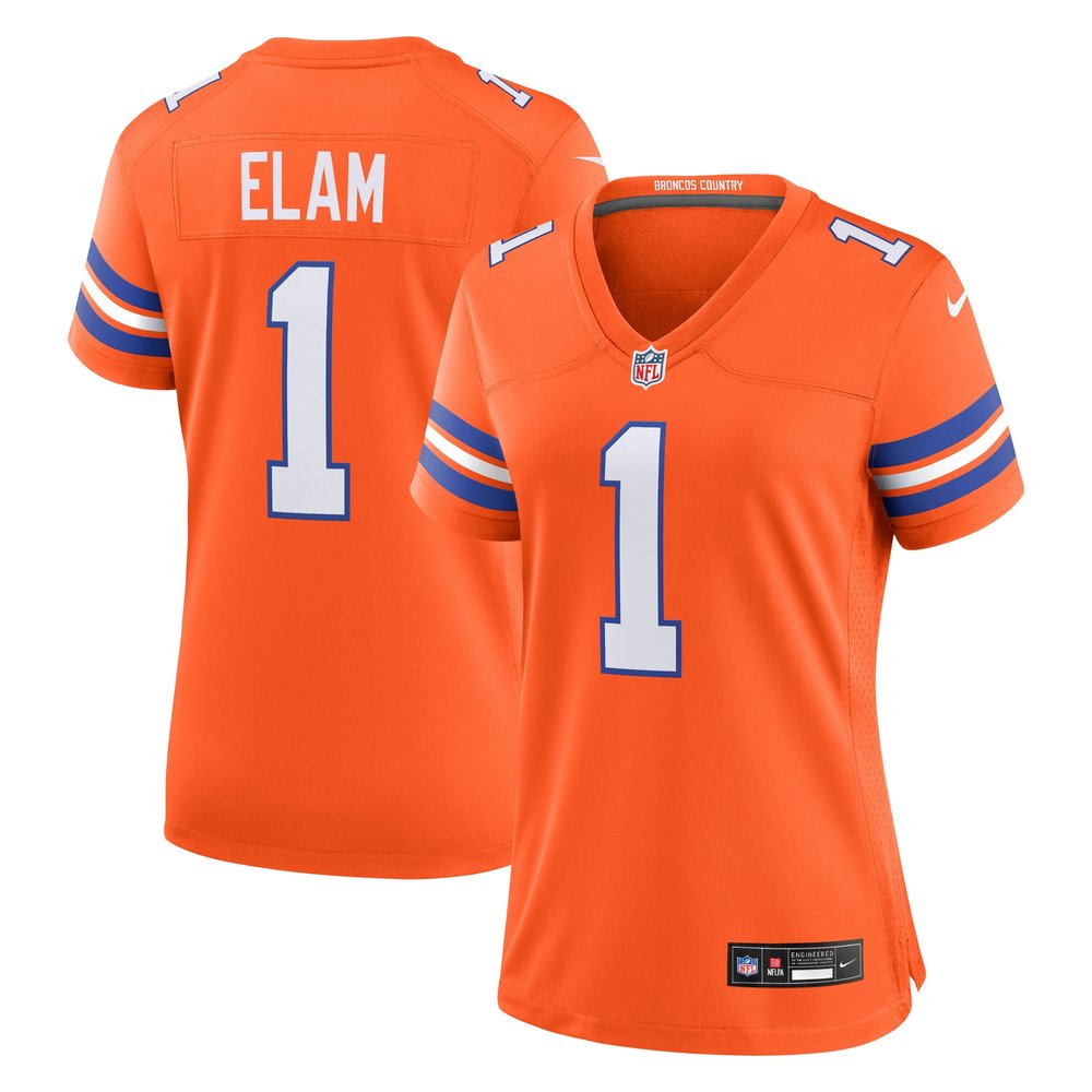 Women's Denver Broncos Jason Elam Orange Mile High Collection 1977 Throwback Retired Player Game Jersey