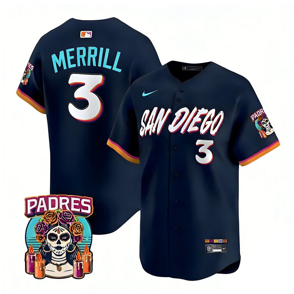 Youth San Diego Padres #3 Jackson Merrill Navy 2026 City Connect Stitched Jersey-Button Up