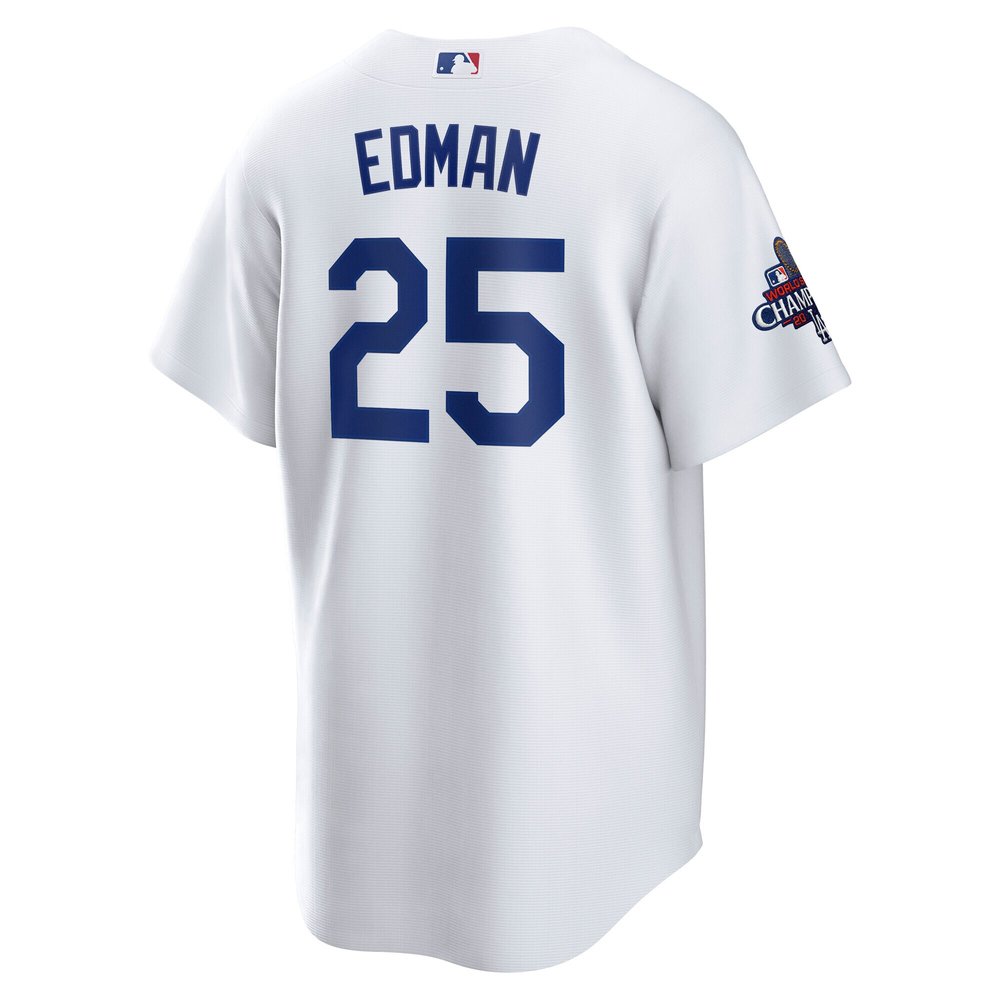 Men's Los Angeles Dodgers #25 Tommy Edman White 2024 World Series Champions Home Replica Player Jersey Men's Los Angeles Dodgers #25 Tommy Edman White 2024 World Series Champions Home Replica Player Jersey