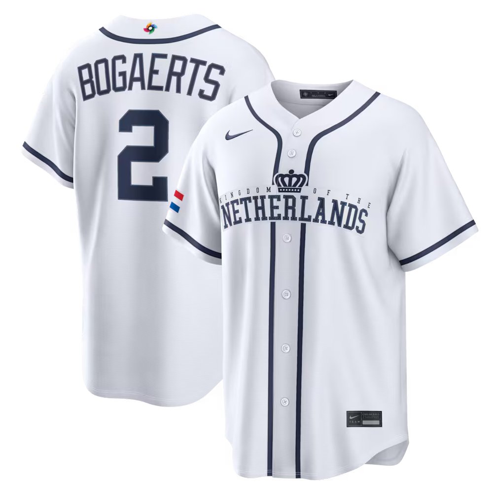 Men's Netherlands Baseball #2 Xander Bogaerts White 2026 World Baseball Classic Home Stadium Jersey