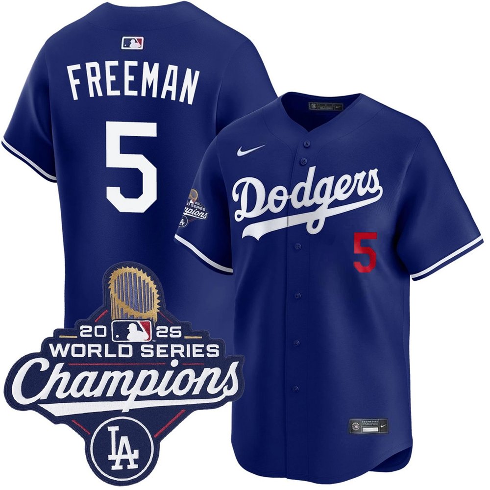 Men's Los Angeles Dodgers #5 Freddie Freeman Royal 2025 World Series Champions Home Limited Jersey