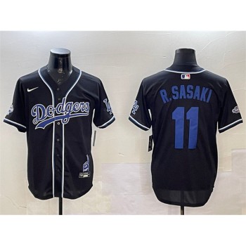 Men's Los Angeles Dodgers #11 Roki Sasaki Black 2024 World Series Champions Limited Stitched Baseball Jersey Men's Los Angeles Dodgers #11 Roki Sasaki Black 2024 World Series Champions Limited Stitched Baseball Jersey