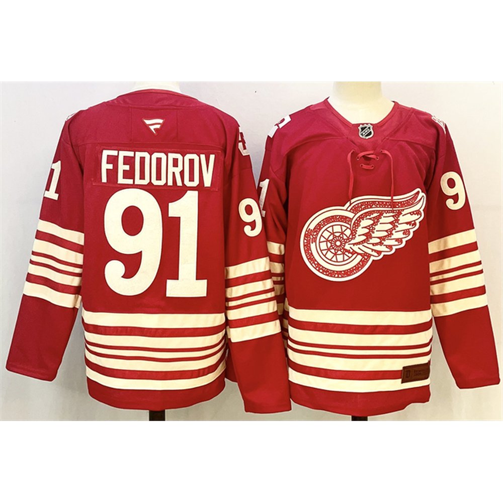 Youth Detroit Red Wings #91 Sergei Fedorov Red 2025-26 Centennial Premium Stitched Hockey Jersey Youth Detroit Red Wings #91 Sergei Fedorov Red 2025-26 Centennial Premium Stitched Hockey Jersey