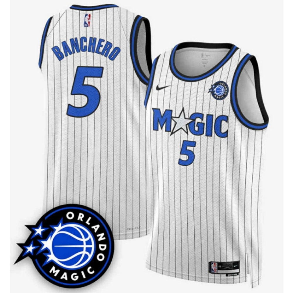 Men's Orlando Magic #5 Paolo Banchero White 2025 New Generation Of Magic Stitched Basketball Jersey Men's Orlando Magic #5 Paolo Banchero White 2025 New Generation Of Magic Stitched Basketball Jersey