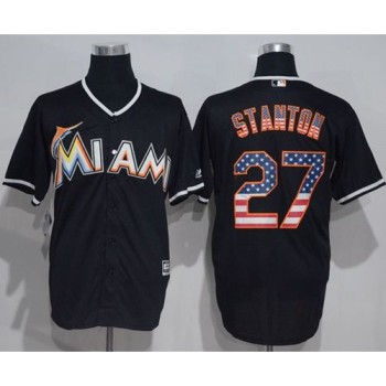 marlins #27 Giancarlo Stanton Black USA Flag Fashion Stitched MLB Jersey