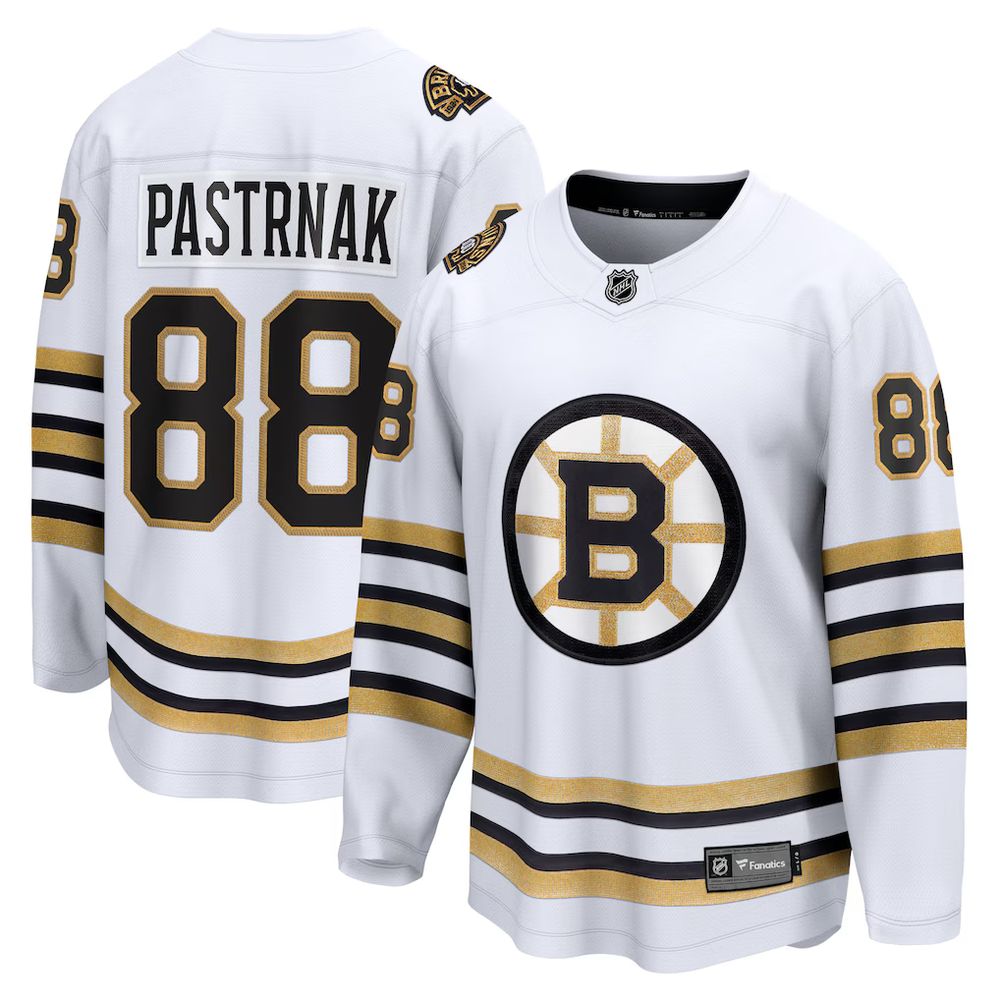 Men's Boston Bruins #88 David Pastrnak White 100th Anniversary Jersey Men's Boston Bruins #88 David Pastrnak White 100th Anniversary Jersey