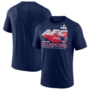 Men's New England Patriots Heather Navy 2025 AFC Champions Quick Pass Tri-Blend T-Shirt