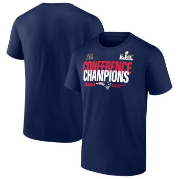 Men's New England Patriots Navy 2025 AFC Champions Big & Tall Right Side Draw T-Shirt
