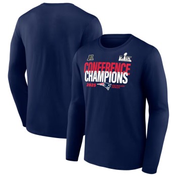 Men's New England Patriots Navy 2025 AFC Champions Right Side Draw Long Sleeve T-Shirt