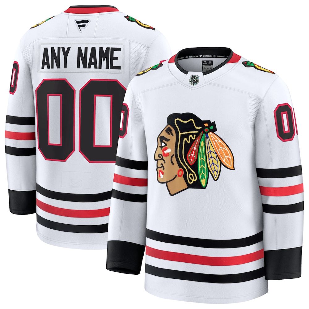 Men's Chicago Blackhawks White Away Premium Custom Jersey
