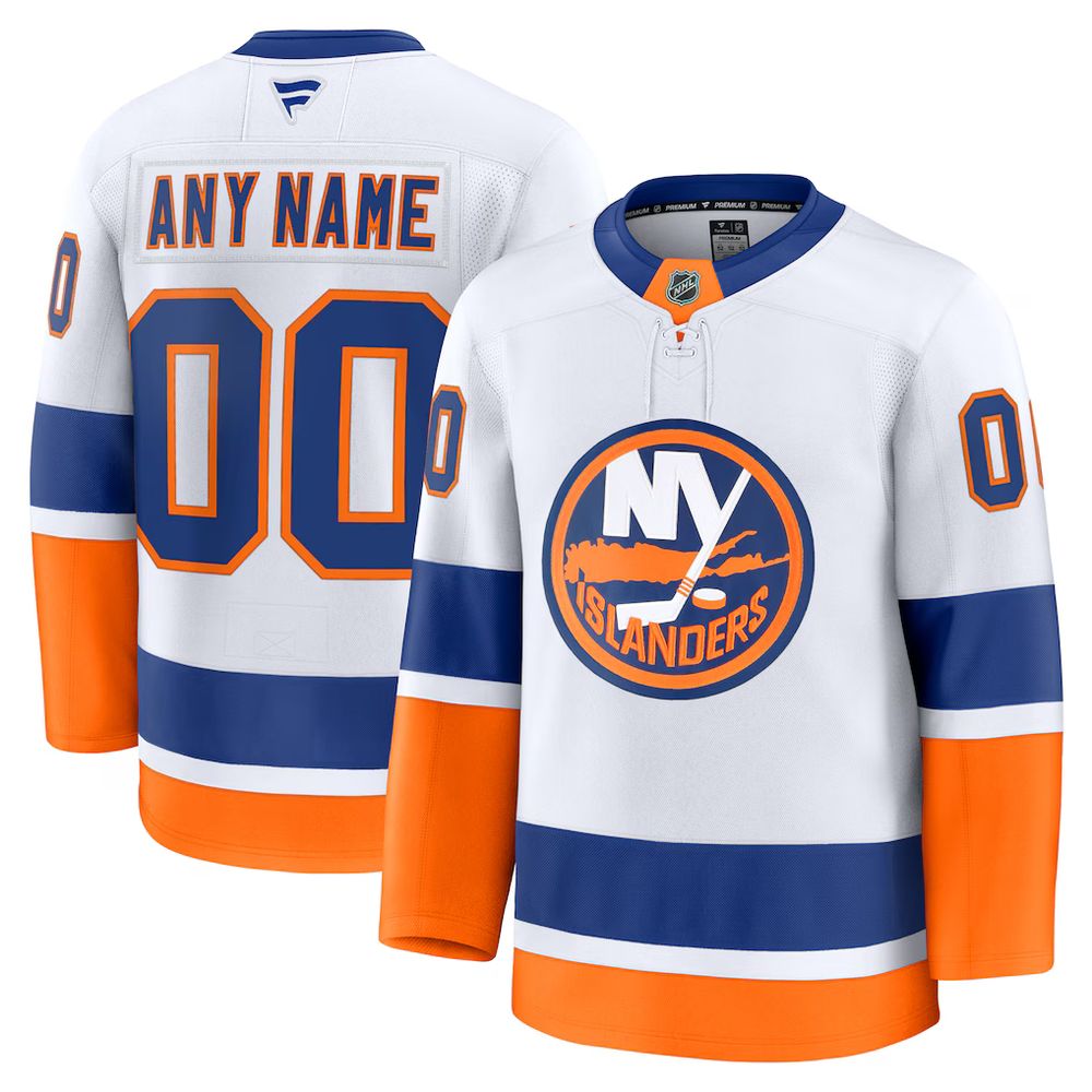 Men's New York Islanders White Away Premium Custom Jersey Men's New York Islanders White Away Premium Custom Jersey