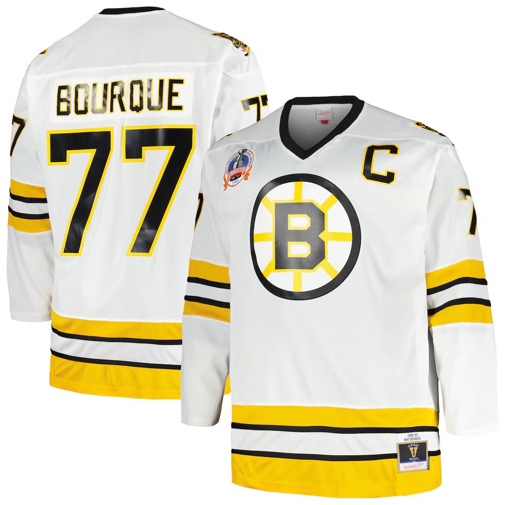 Men's Boston Bruins #77 Ray Bourque White Captain Patch Blue Line Player Jersey Men's Boston Bruins #77 Ray Bourque White Captain Patch Blue Line Player Jersey